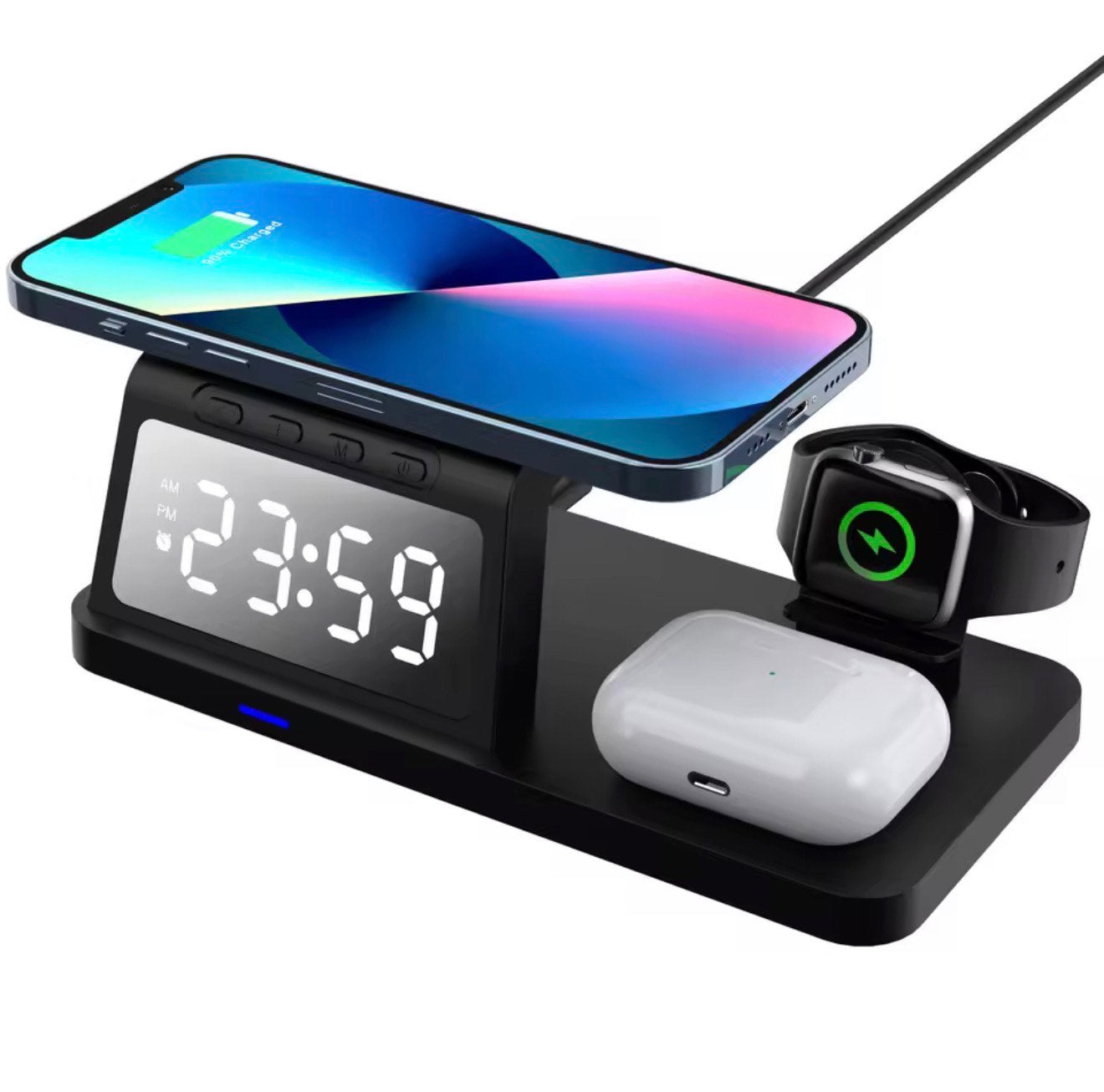 NestCharge Trio — 3-in-1 Wireless Charging Station with Alarm Clock